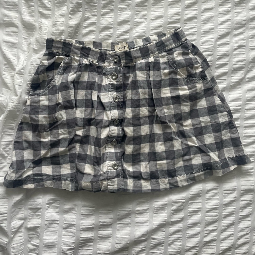 Levis Gray and White Plaid Gingham Button-Up Skirt
